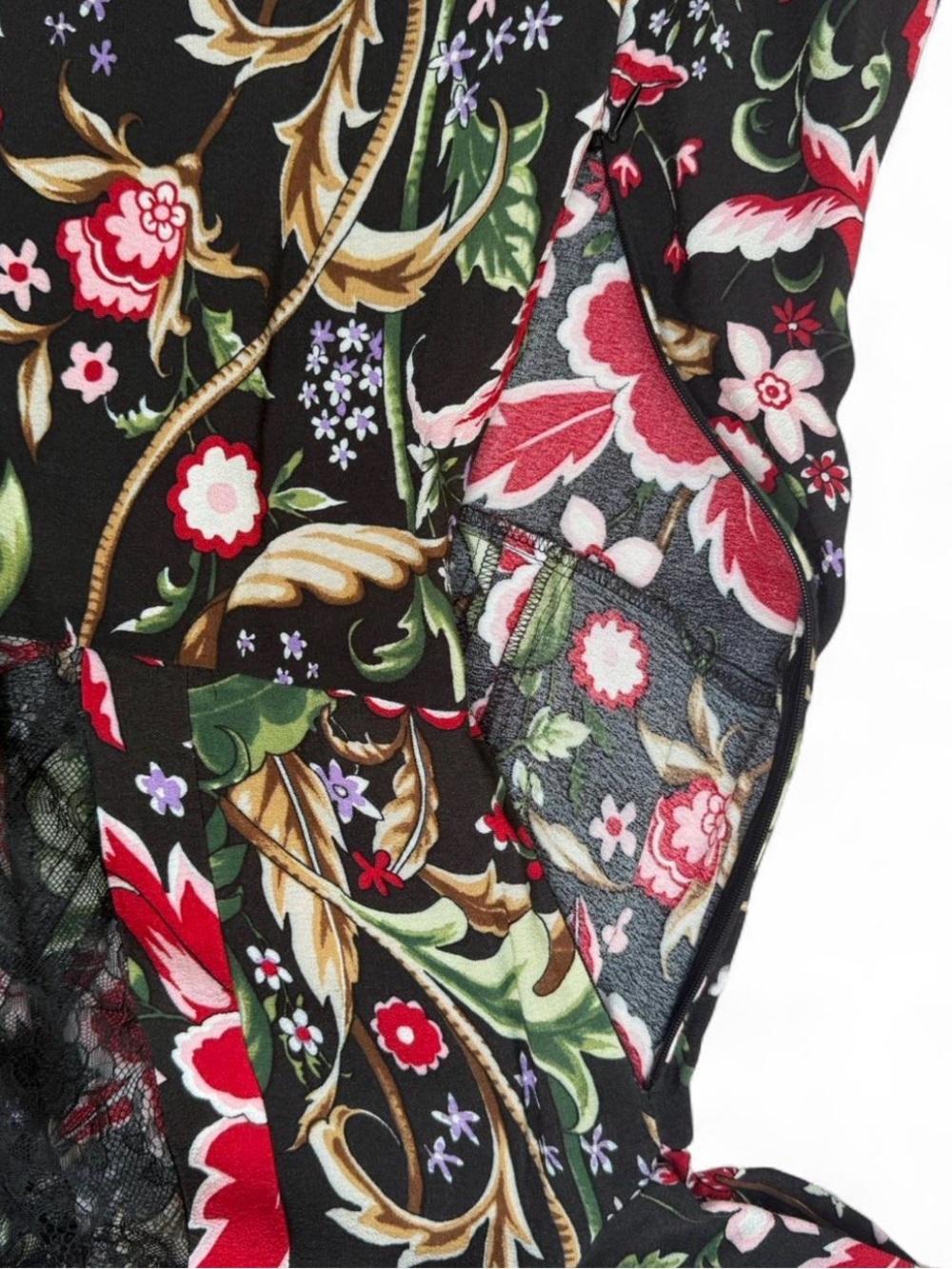 Zara Black Dress with Red & Pink Floral Print lace and ruffle details - Picture 7 of 8